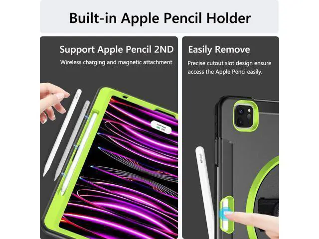 Alt view image 5 of 7 - Case for iPad Pro 12.9 Case 2022/2021: Military Grade Heavy Duty Shockproof Cover for iPad Pro 12.9 Inch 6th/5th Generation- Pencil Holder - Rotating Stand - Hand/Shoulder Strap - Red