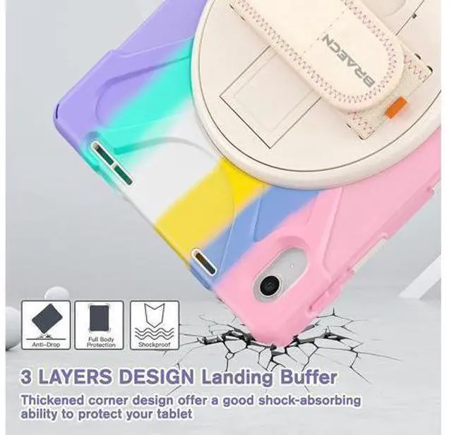 Alt view image 6 of 7 - Cute Case for Apple iPad 10th Generation 10.9 inch 2022,Shockproof Silicone Kids Case with Stand Shoulder/Strap Hand Strap Handle Grip/Pencil Holder-Pink