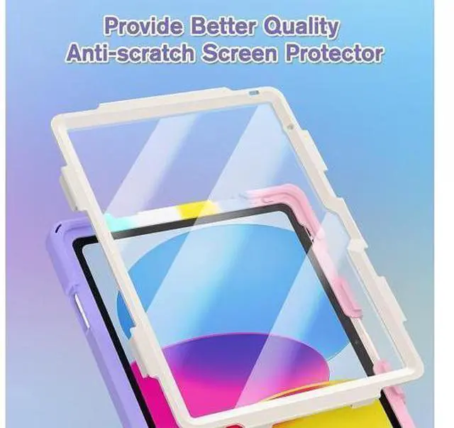 Alt view image 7 of 7 - Cute Case for Apple iPad 10th Generation 10.9 inch 2022,Shockproof Silicone Kids Case with Stand Shoulder/Strap Hand Strap Handle Grip/Pencil Holder-Pink