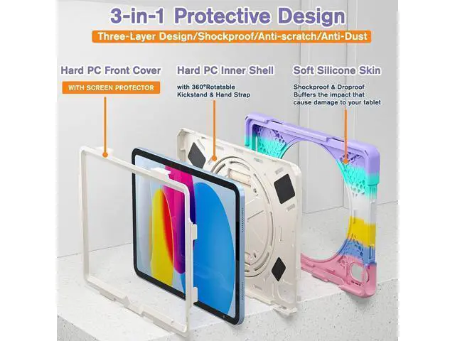 Alt view image 5 of 7 - Cute Case for Apple iPad 10th Generation 10.9 inch 2022,Shockproof Silicone Kids Case with Stand Shoulder/Strap Hand Strap Handle Grip/Pencil Holder-Pink