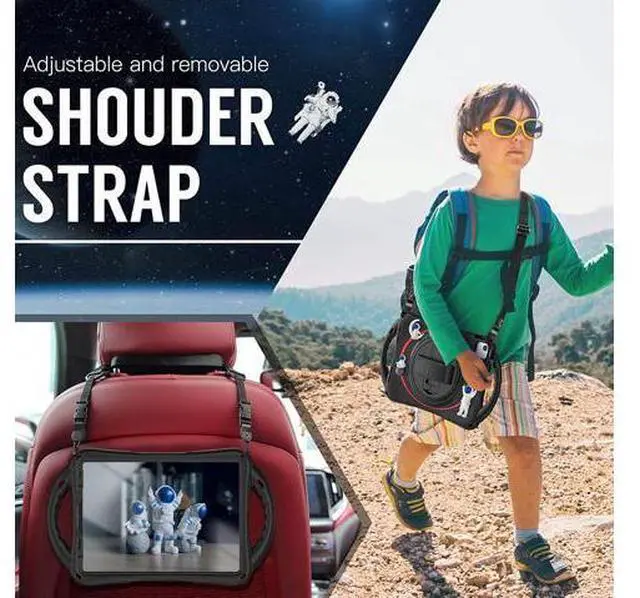 Alt view image 5 of 7 - Kids Case for iPad Air 5th/ Air 4th Generation 10.9'', Shockproof Silicone Case with Pencil Holder Stand Hand Strap Shoulder Belt Handle Grip for iPad Air 10.9/ iPad Pro 11'', Black-Red