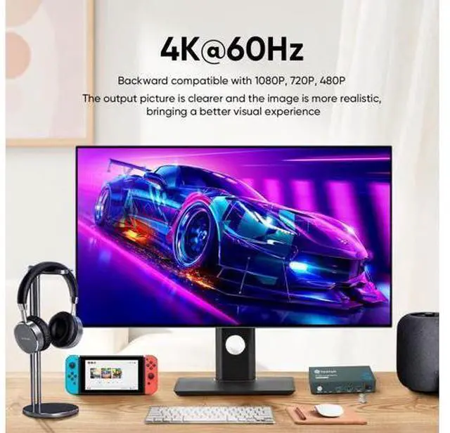 Alt view image 2 of 7 - Steetek 2 Port DP USB 3.0 KVM Switch 4K@60Hz, KVM Switch Displayport 2 in 1 Out. KVM Switch for 2 Computer Share 1 Monitor and USB 3.0 Hub, Button Switch, with 2 DP and 2 USB 3.0 Cable