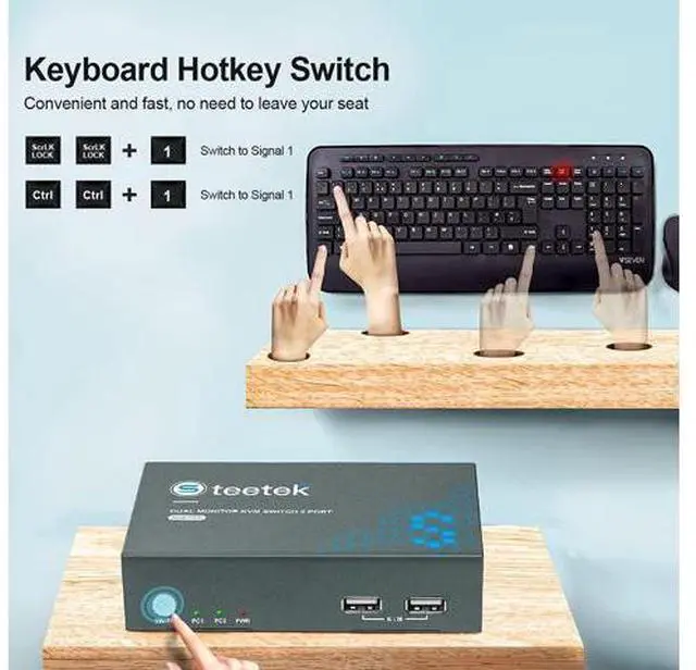 Alt view image 4 of 7 - Steetek HDMI KVM Switch Dual Monitors 2 Port 4K@30Hz, KVM Switch 2 Computers 2 Monitors Extended Display, Dual Monitor KVM by Hotkey Switching. 4 HDMI and 2 USB Cables Included.
