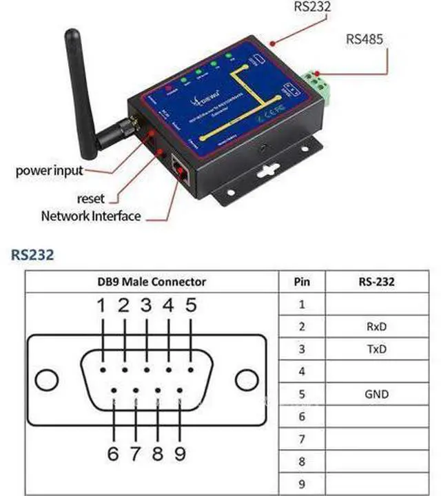 Alt view image 3 of 6 - diewu WiFi & Ethernet RJ45 to RS232 & RS485 WiFi Serial Device Server Converter Module Support TCP/UDP/IP P2P