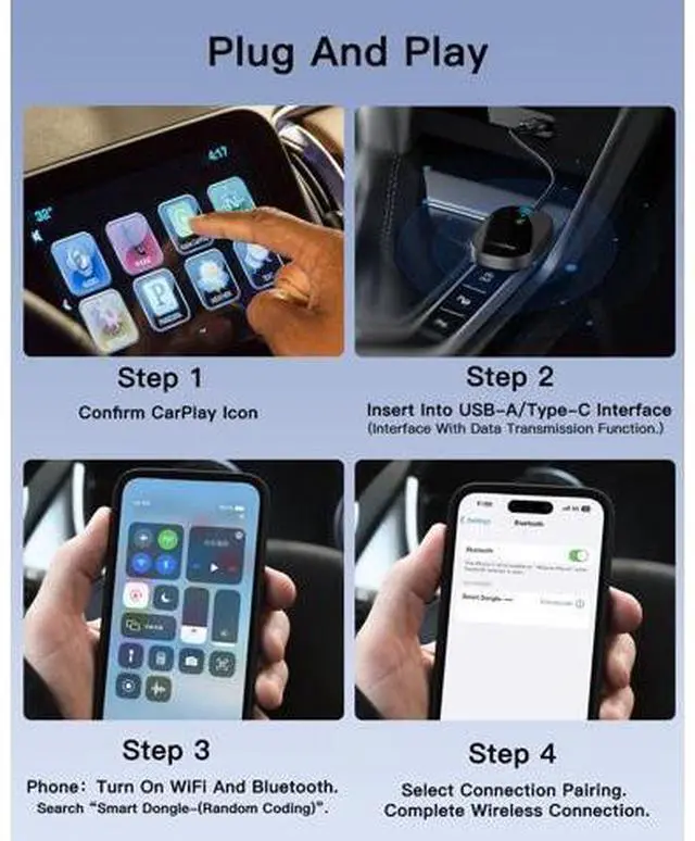 Alt view image 2 of 7 - Wireless CarPlay Adapter for iPhone, Universal, Converts Wired to Wireless CarPlay Dongle, Plug & Play Compatible with BMW, Lexus, Ford, Benz, Audi, Volvo, and More - iOS 10+ Supported