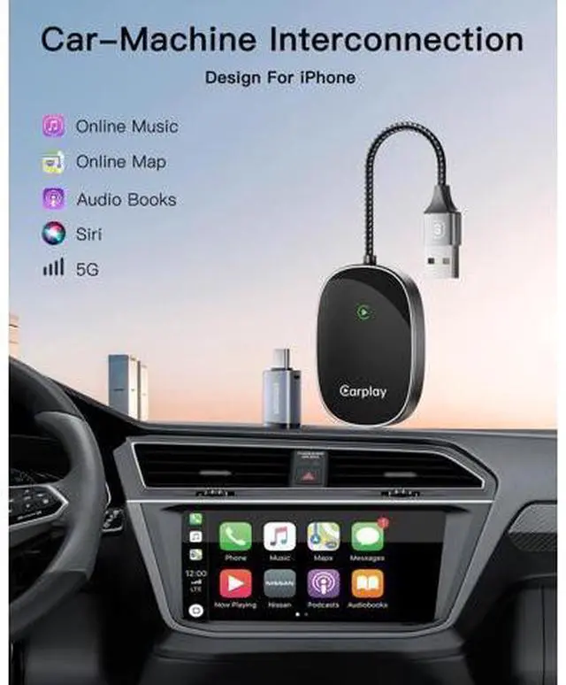 Alt view image 6 of 7 - Wireless CarPlay Adapter for iPhone, Universal, Converts Wired to Wireless CarPlay Dongle, Plug & Play Compatible with BMW, Lexus, Ford, Benz, Audi, Volvo, and More - iOS 10+ Supported