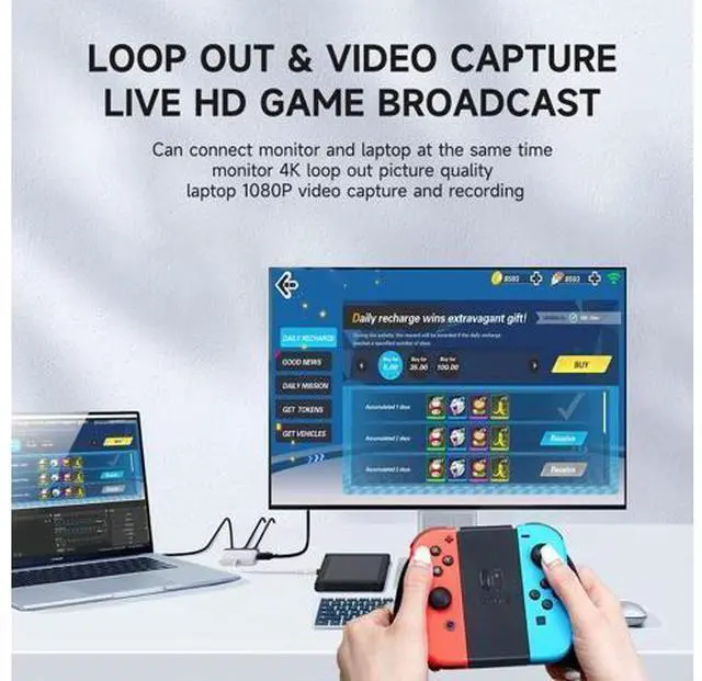 Alt view image 5 of 7 - Hagibis 2 in 1 Switch Dock with HDMI Video Capture Card for Nintendo Switch OLED, Portable TV Docking Station with 4K HDMI, 1080P Capture Card, PD and USB Port Type C to HDMI TV Adapter (Black White)