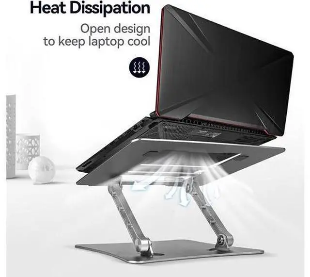 Alt view image 2 of 7 - Bcom Laptop StandFoldable Aluminum Alloy Computer StandErgonomically Adjustable Laptop Stand for DeskLaptop HolderCompatible with 10 to 17 inches LaptopsMacBook Stand for Office and HomeGray