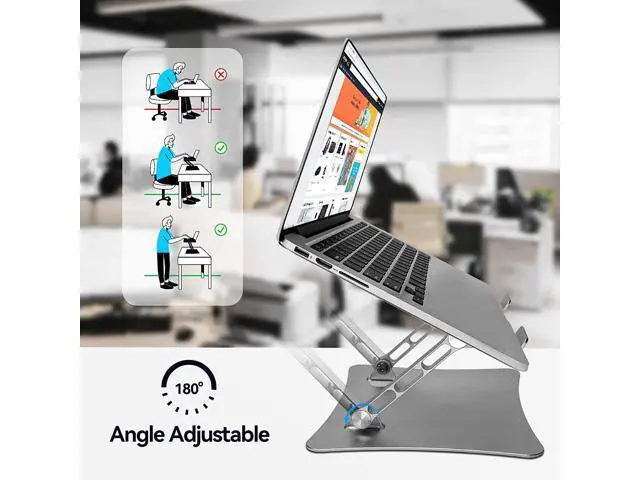 Alt view image 5 of 7 - Bcom Laptop StandFoldable Aluminum Alloy Computer StandErgonomically Adjustable Laptop Stand for DeskLaptop HolderCompatible with 10 to 17 inches LaptopsMacBook Stand for Office and HomeGray