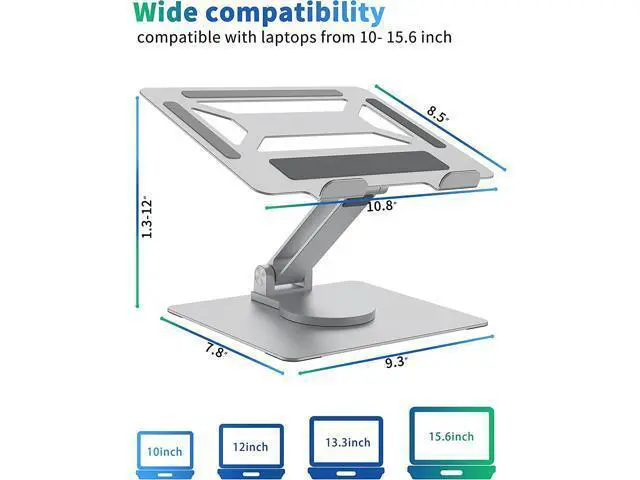 Alt view image 2 of 7 - Adjustable Laptop Stand with 360° Rotating Heavy Base, Ergonomic Laptop Riser for Desk, Stable Laptop Holder for Collaborative Working, Suit for 10-15.6" PC Computer, Single Shaft, Silver