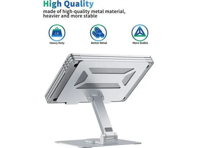 Alt view image 3 of 7 - Adjustable Laptop Stand with 360° Rotating Heavy Base, Ergonomic Laptop Riser for Desk, Stable Laptop Holder for Collaborative Working, Suit for 10-15.6" PC Computer, Single Shaft, Silver