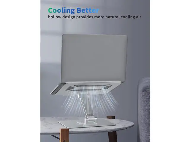 Alt view image 6 of 7 - Adjustable Laptop Stand with 360° Rotating Heavy Base, Ergonomic Laptop Riser for Desk, Stable Laptop Holder for Collaborative Working, Suit for 10-15.6" PC Computer, Single Shaft, Silver
