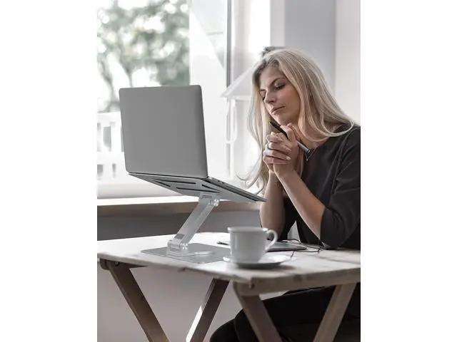 Alt view image 7 of 7 - Adjustable Laptop Stand with 360° Rotating Heavy Base, Ergonomic Laptop Riser for Desk, Stable Laptop Holder for Collaborative Working, Suit for 10-15.6" PC Computer, Single Shaft, Silver