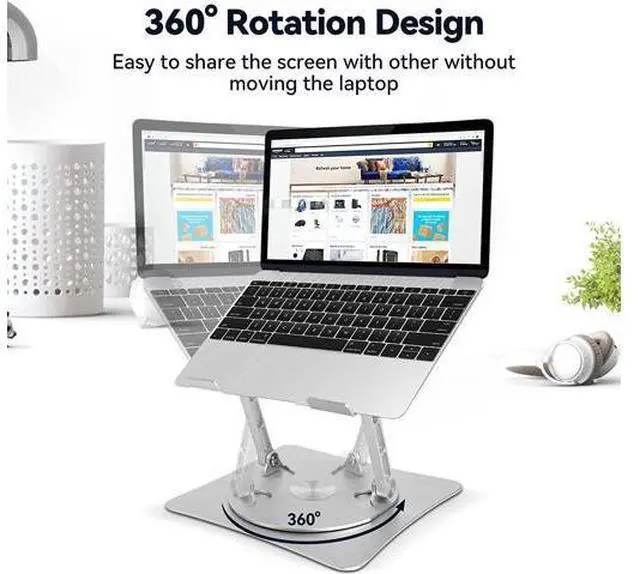 Alt view image 2 of 7 - Bcom Adjustable Laptop Stand with 360° Rotating BaseFoldable Aluminum Alloy Computer Laptop RiserErgonomic DesignCompatible with 10 to 17" LaptopsLaptop Stand for Desk for Office and HomeSilver