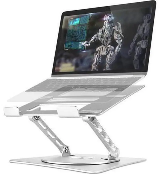 Main image of Bcom Adjustable Laptop Stand with 360° Rotating BaseFoldable Aluminum Alloy Computer Laptop RiserErgonomic DesignCompatible with 10 to 17" LaptopsLaptop Stand for Desk for Office and HomeSilver