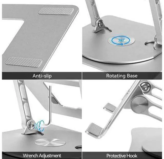 Alt view image 4 of 7 - Bcom Adjustable Laptop Stand with 360° Rotating BaseFoldable Aluminum Alloy Computer Laptop RiserErgonomic DesignCompatible with 10 to 17" LaptopsLaptop Stand for Desk for Office and HomeSilver