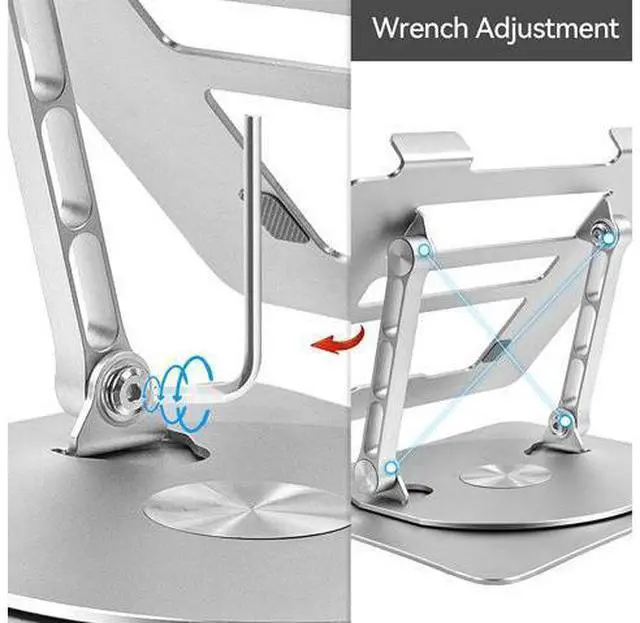 Alt view image 5 of 7 - Bcom Adjustable Laptop Stand with 360° Rotating BaseFoldable Aluminum Alloy Computer Laptop RiserErgonomic DesignCompatible with 10 to 17" LaptopsLaptop Stand for Desk for Office and HomeSilver