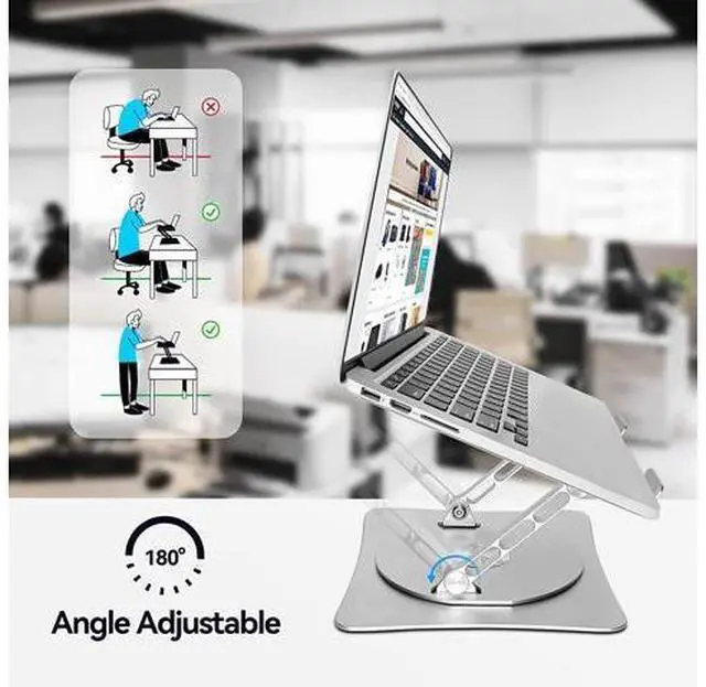 Alt view image 6 of 7 - Bcom Adjustable Laptop Stand with 360° Rotating BaseFoldable Aluminum Alloy Computer Laptop RiserErgonomic DesignCompatible with 10 to 17" LaptopsLaptop Stand for Desk for Office and HomeSilver