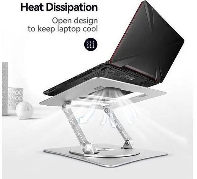 Alt view image 7 of 7 - Bcom Adjustable Laptop Stand with 360° Rotating BaseFoldable Aluminum Alloy Computer Laptop RiserErgonomic DesignCompatible with 10 to 17" LaptopsLaptop Stand for Desk for Office and HomeSilver