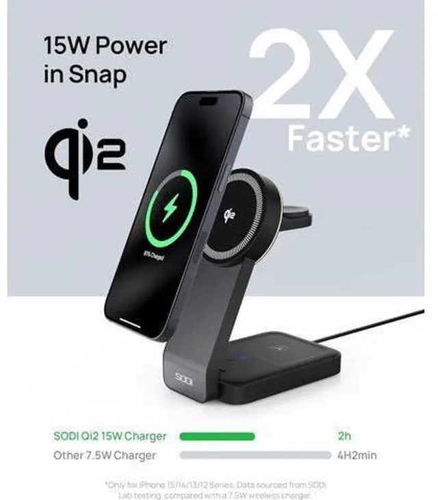 Alt view image 2 of 7 - 3-in-1 Foldable Wireless Charging Station for Multiple Devices, Fast Qi2-Certified Portable Travel Charger Stand for iPhone//Apple Watch/AirPods, Nightstand QI2 Charger with Night Light