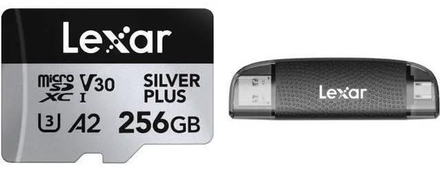 Main image of Dual-Slot USB-A/C Reader, 205MB/s Transfer Speed, Supports SD and microSD Cards +256GB Professional Silver Plus microSDXC Memory Card w/SD Adapter, UHS-I, C10, U3, V30, Full-HD (LMSSIPL256G-B2ANU)