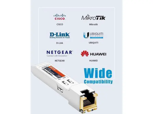 Alt view image 2 of 7 - SFP to RJ45 Copper Module - 1.25G SFP-T, 1000BASE-T Mini-GBIC Gigabit Transceiver for GLC-T/SFP-GE-T, Meraki MA-SFP-1GB-TX, Ubiquiti UF-RJ45-1G, Netgear, Broadcom up to 100m