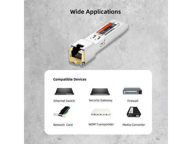 Alt view image 4 of 7 - SFP to RJ45 Copper Module - 1.25G SFP-T, 1000BASE-T Mini-GBIC Gigabit Transceiver for GLC-T/SFP-GE-T, Meraki MA-SFP-1GB-TX, Ubiquiti UF-RJ45-1G, Netgear, Broadcom up to 100m