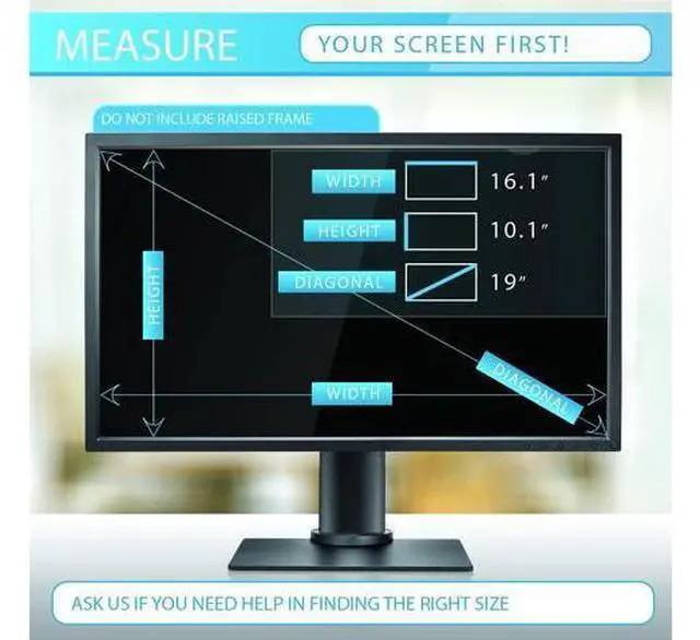 Alt view image 5 of 7 - Privacy Screen Filter for 19 Inches (Monitor Screen Measured Diagonally) Computer Monitor. Screen Protector size is 16.1 inch width x 10.1 inch height. Anti Glare and Anti Blue Light Protection