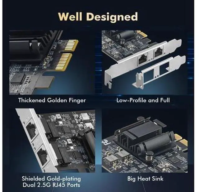 Alt view image 4 of 7 - 2 Ports 2.5G PCIe Network Adapter, RTL8125B LAN Controller 2500/1000/100Mbps Binardat Ethernet RJ45 NIC Card Support PXE for Windows/Linux