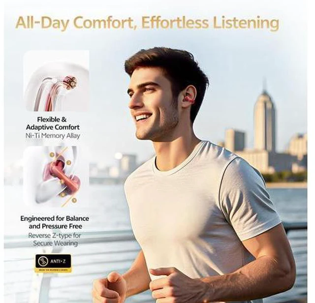 Alt view image 7 of 7 - QCY Crossky C30S Open Ear Earbuds, Ultra-Comfort Clip On Ear Buds Wireless Bluetooth 6.0, LDAC Hi-Res Audio, Deep Bass, 40H Playtime, Fast Charging, IPX5 Waterproof Sports/Running Earphones-Red