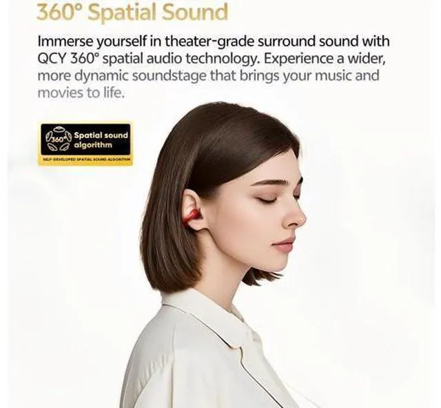 Alt view image 4 of 7 - QCY Crossky C30S Open Ear Earbuds, Ultra-Comfort Clip On Ear Buds Wireless Bluetooth 6.0, LDAC Hi-Res Audio, Deep Bass, 40H Playtime, Fast Charging, IPX5 Waterproof Sports/Running Earphones-Red