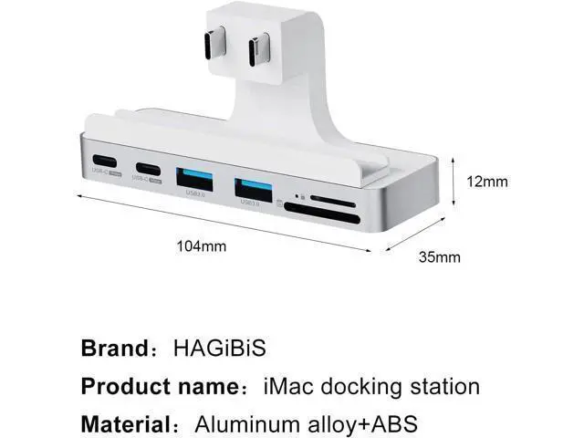 Alt view image 6 of 7 - Hagibis iMac Hub with USB C 3.1, USB 3.0 Ports and SD/Micro SD Card Reader, USB-C Clamp Hub USB C Docking Station for 2021 iMac 24 inch (Without HDMI)