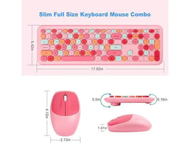 Alt view image 2 of 7 - Dedeo Wireless Keyboard and Mouse Combo,2.4G USB Ergonomic Sweet Mixed Color Cute Full Size Keyboard with Numeric Keypad and Optical Mice Set for Computer Desktop PC Laptop