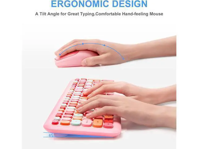 Alt view image 4 of 7 - Dedeo Wireless Keyboard and Mouse Combo,2.4G USB Ergonomic Sweet Mixed Color Cute Full Size Keyboard with Numeric Keypad and Optical Mice Set for Computer Desktop PC Laptop