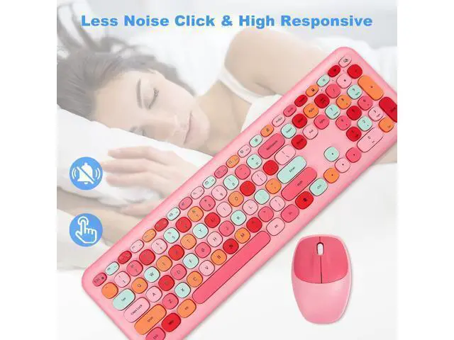 Alt view image 5 of 7 - Dedeo Wireless Keyboard and Mouse Combo,2.4G USB Ergonomic Sweet Mixed Color Cute Full Size Keyboard with Numeric Keypad and Optical Mice Set for Computer Desktop PC Laptop