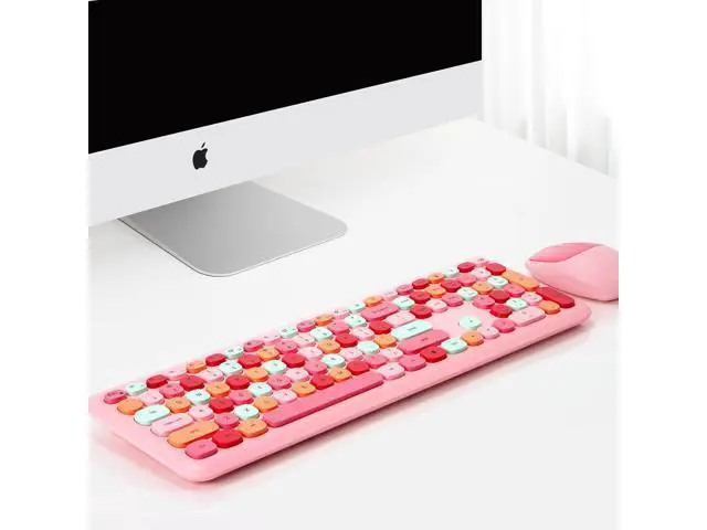 Alt view image 7 of 7 - Dedeo Wireless Keyboard and Mouse Combo,2.4G USB Ergonomic Sweet Mixed Color Cute Full Size Keyboard with Numeric Keypad and Optical Mice Set for Computer Desktop PC Laptop