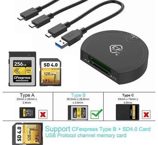 Alt view image 4 of 7 - CFexpress Type B and SD UHS-II Dual-Slot Memory Card Reader,USB 3.2 Gen 2 Type B CFexpress Adapter Memory Card Reader with USB C to USB C/USB A Cable,Compatible with Windows/Mac/Linux/Android