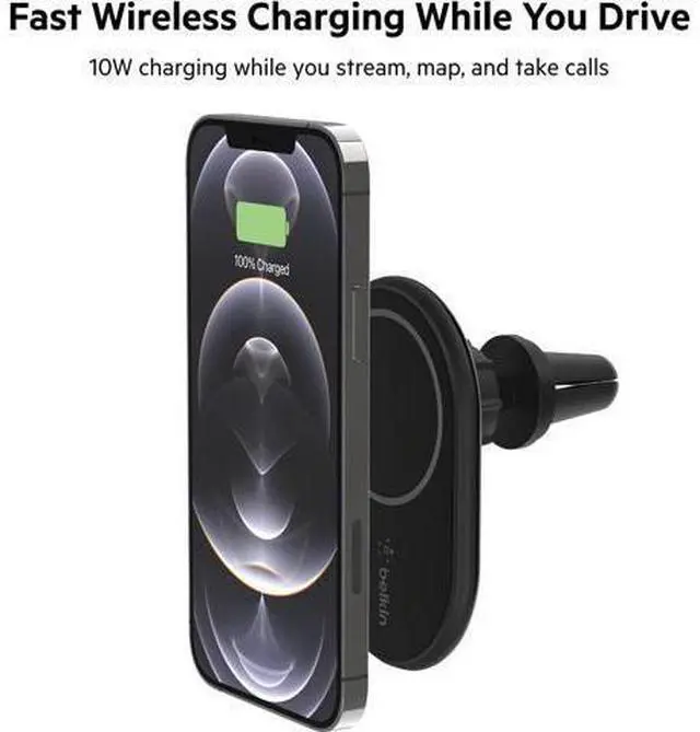 Alt view image 5 of 7 - Belkin Magsafe Compatible Car Phone Magnetic Charging Mount, Air Vent Phone Holder And Charger For Iphone 13, 12, Pro, Pro Max, Mini (Power Supply Included)