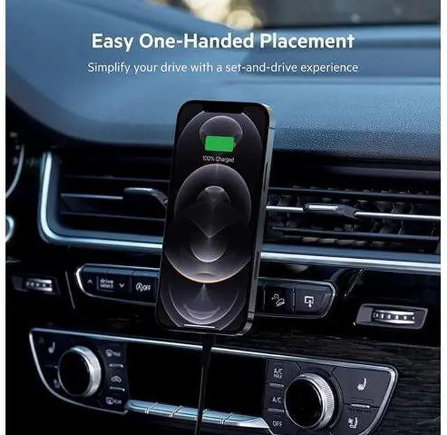 Alt view image 6 of 7 - Belkin Magsafe Compatible Car Phone Magnetic Charging Mount, Air Vent Phone Holder And Charger For Iphone 13, 12, Pro, Pro Max, Mini (Power Supply Included)