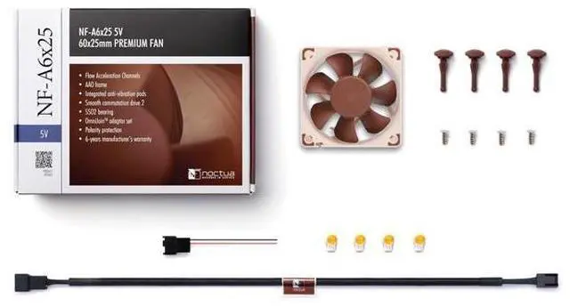 Alt view image 5 of 6 - NF-A6x25 5V, Premium Quiet Fan, 3-Pin, 5V Version (60mm, Brown) (Pack of 2)