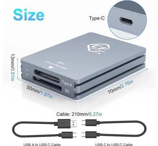 Alt view image 7 of 7 - CFexpress Type A and SD Dual-Slot Memory Card Reader, 10Gbps USB 3.2 Gen 2 Type A CFexpress Adapter Memory Card Reader with USB C to USB C/USB A Cable,Compatible with Windows/Mac/Linux/Android