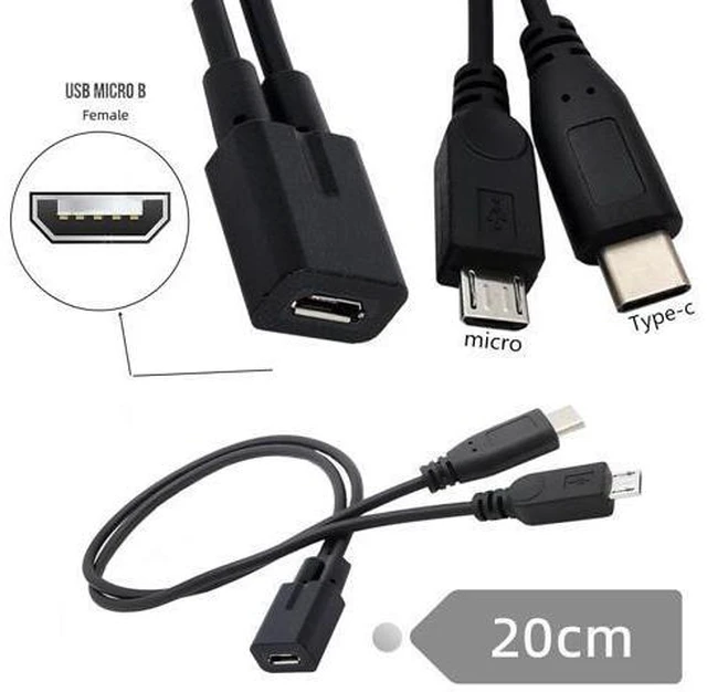 Alt view image 5 of 7 - Micro USB Female to USB-C Type C USB 3.1 & Micro USB Male Splitter Extension Charge Cable UC-004