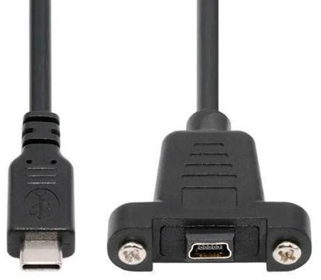 Main image of USB2.0 Mini 5Pin Female to Type-C USB-C Male Power Cable 480Mbps Data with Panel Mount Holes 30cm