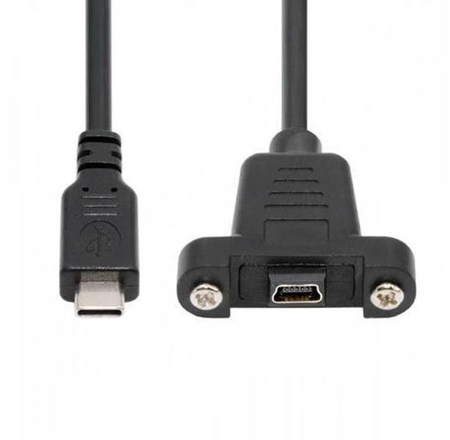 Main image of USB2.0 Mini 5Pin Female to Type-C USB-C Male Power Cable 480Mbps Data with Panel Mount Holes 30cm
