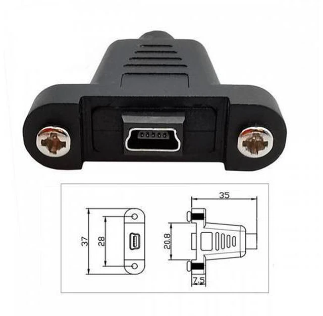 Alt view image 4 of 7 - USB2.0 Mini 5Pin Female to Type-C USB-C Male Power Cable 480Mbps Data with Panel Mount Holes 30cm