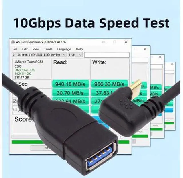Alt view image 4 of 7 - USB-C USB 3.1 Type-C Male to USB 3.0-A Female 10Gbps OTG Data Power Cable Opposite U Shape Back Angled