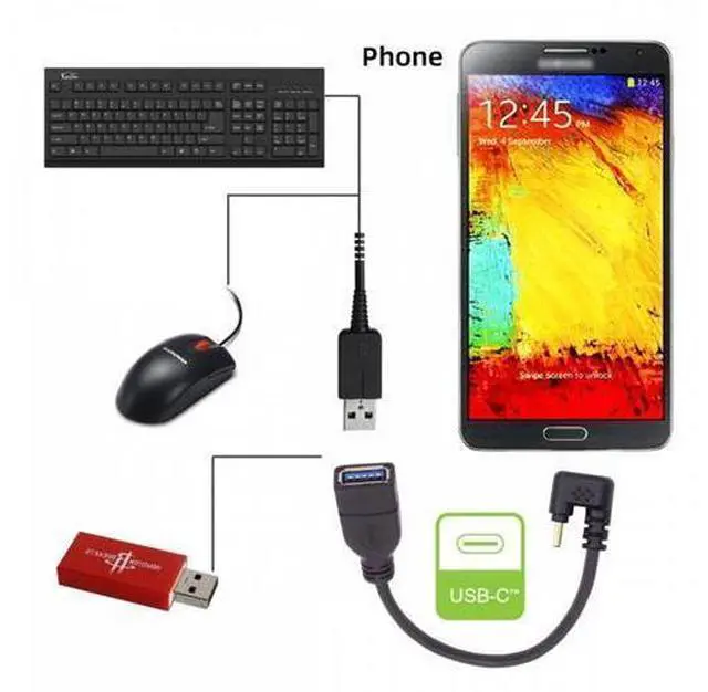 Alt view image 7 of 7 - USB-C USB 3.1 Type-C Male to USB 3.0-A Female 10Gbps OTG Data Power Cable Opposite U Shape Back Angled