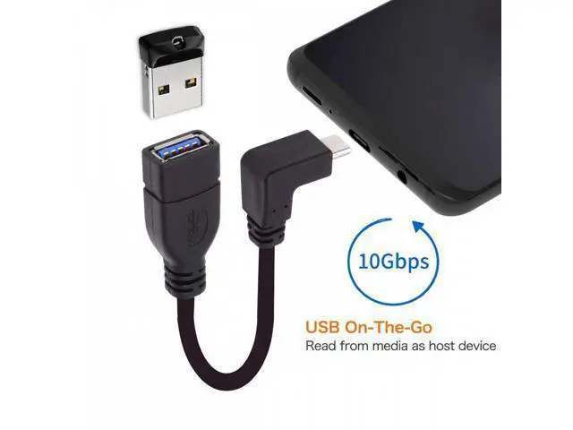 Alt view image 7 of 7 - USB-C USB 3.1 Type-C Male to USB 3.0-A Female 10Gbps OTG Data Power Cable Up Down Angled