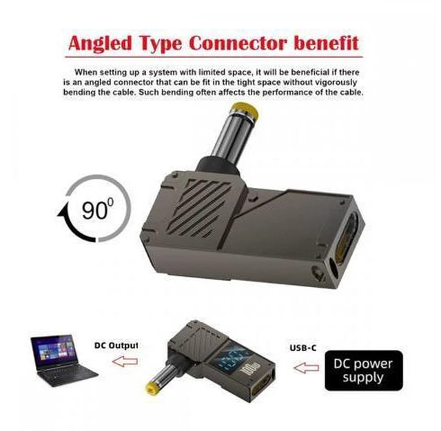 Alt view image 2 of 7 - Type-C USB-C Input to DC 5.0x1.0mm Jack Smart LED Display 100W Output Power 20V 5A PD Charge 65W Adapter for Laptop