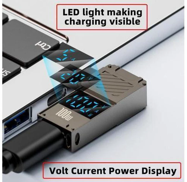 Alt view image 5 of 7 - Type-C USB-C Input to DC 5.0x1.0mm Jack Smart LED Display 100W Output Power 20V 5A PD Charge 65W Adapter for Laptop